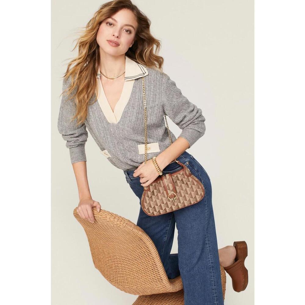 Sandro Brown Logo Sweet Janet Bag with Tarnished Hardware